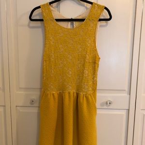 Mixed media mustard mini dress (Anthro)